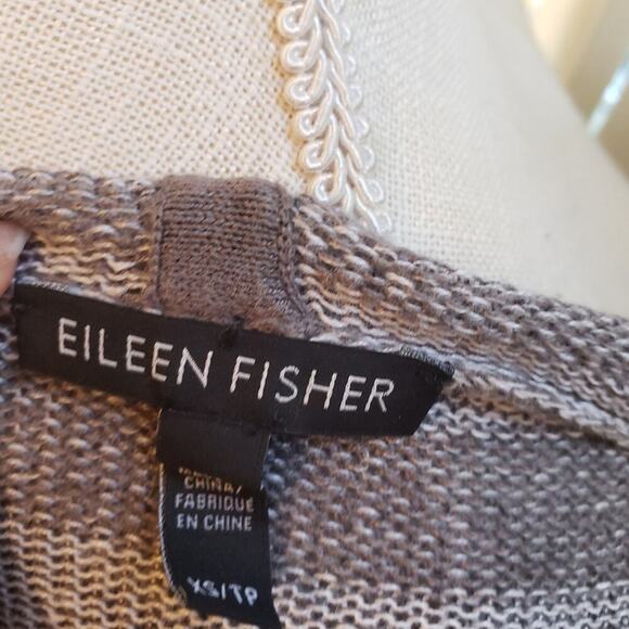 EILEEN FISHER GRAY STRIPED HOODED CARDIGAN SIZE XS - Picture 6 of 8